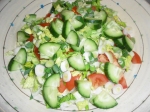Salat mit Tomate, Sellerie, Frühlingszwiebeln und Gurke
